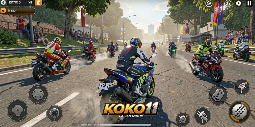 Tampilan gameplay seru dengan aksi balapan motor yang intens.