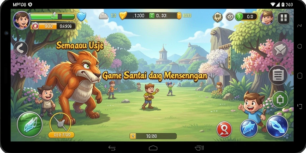 Tampilan gameplay MPO08 dengan karakter yang lucu dan level yang menarik.