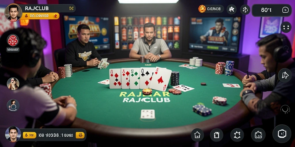 Tampilan gameplay poker yang mendebarkan di RAJACLUB.
