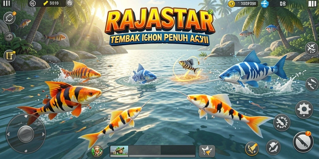 Tangkapan layar RAJASTAR menampilkan aksi tembak ikan yang mendebarkan.