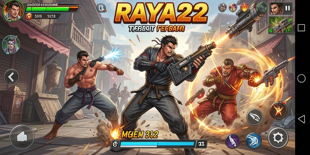 Tangkapan layar dari RAYA22 menampilkan aksi pertarungan yang mendebarkan.