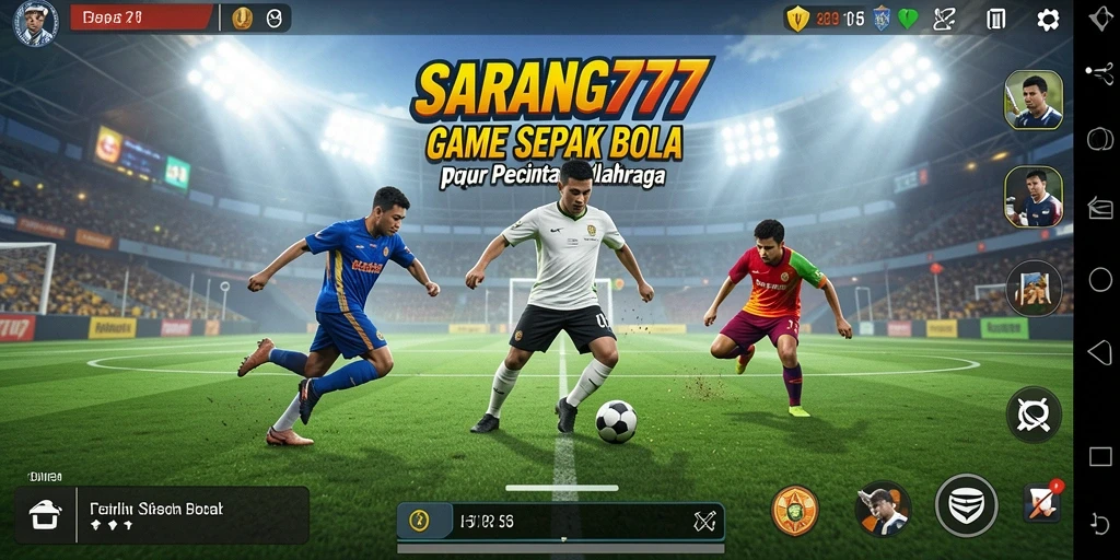 Screenshot utama SARANG777 menampilkan aksi permainan sepak bola yang intens.