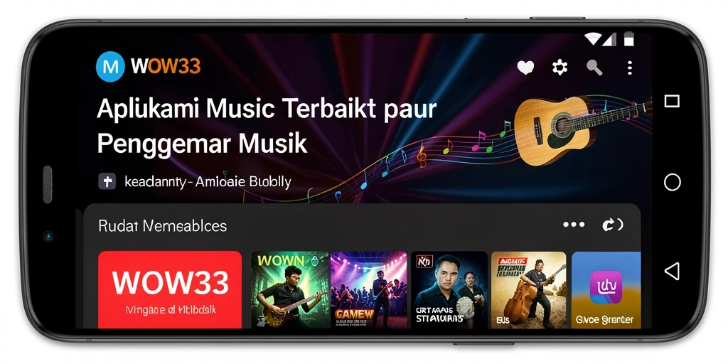 Screenshot WOW33 menampilkan antarmuka pengguna yang menarik dengan fitur musik interaktif.