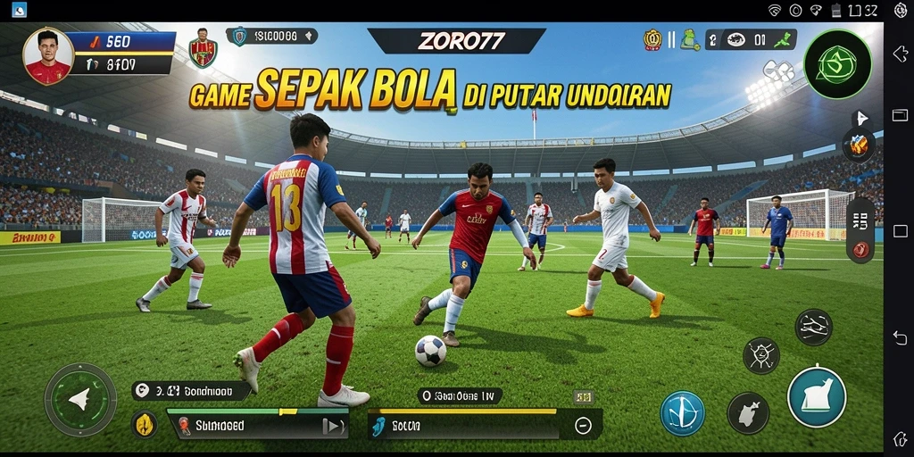 Tampilan gameplay ZORO77 yang seru dengan aksi sepak bola menegangkan.